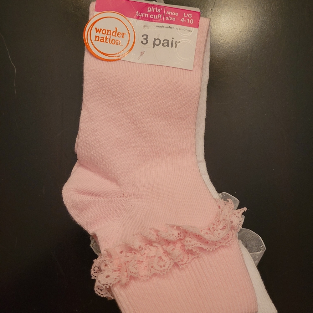 Girls' Turn Down Cuff Socks 3 pack